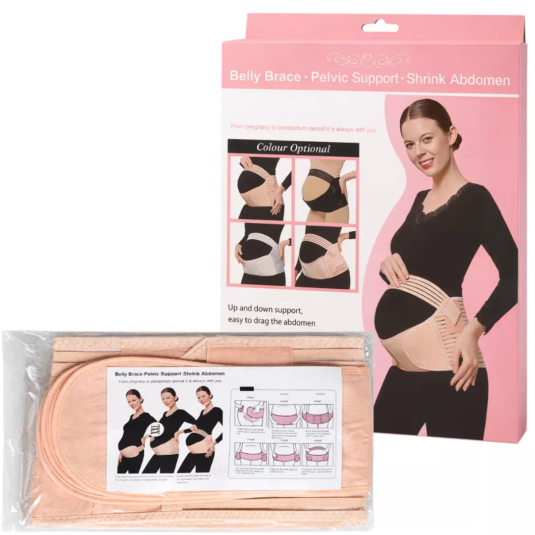 Belly support brace with packaging on a white background.