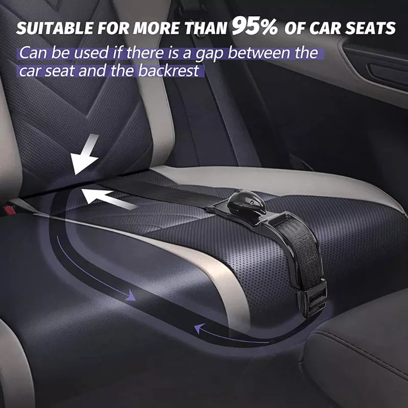 A pregnancy seat belt adapter installed on a car seat, suitable for most car seats with a gap between the seat and backrest.